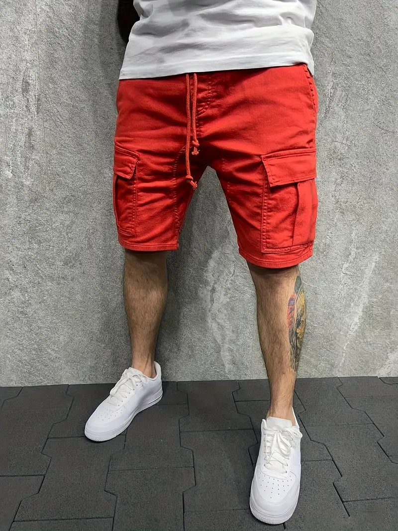 Herren Cargo Shorts Kordelzug Utility Taschen Beige