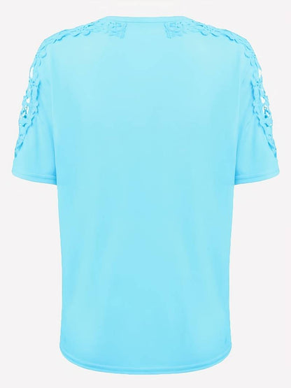Eveloria Damen Rundhals T-Shirt Spitze Naht Einfarbig