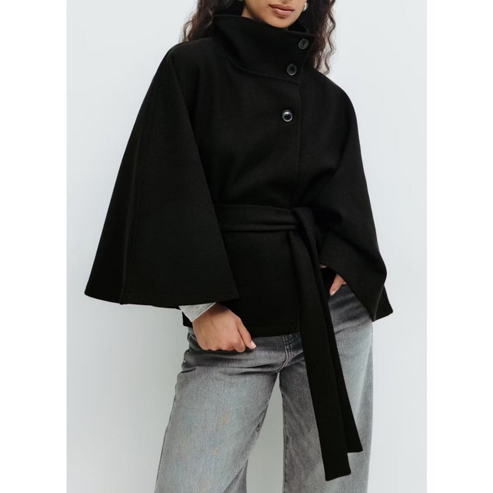 Damen Gürtel-Cape-Mantel Hohem Kragen Iolanda
