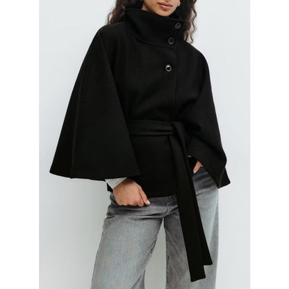 Damen Gürtel-Cape-Mantel Hohem Kragen Iolanda