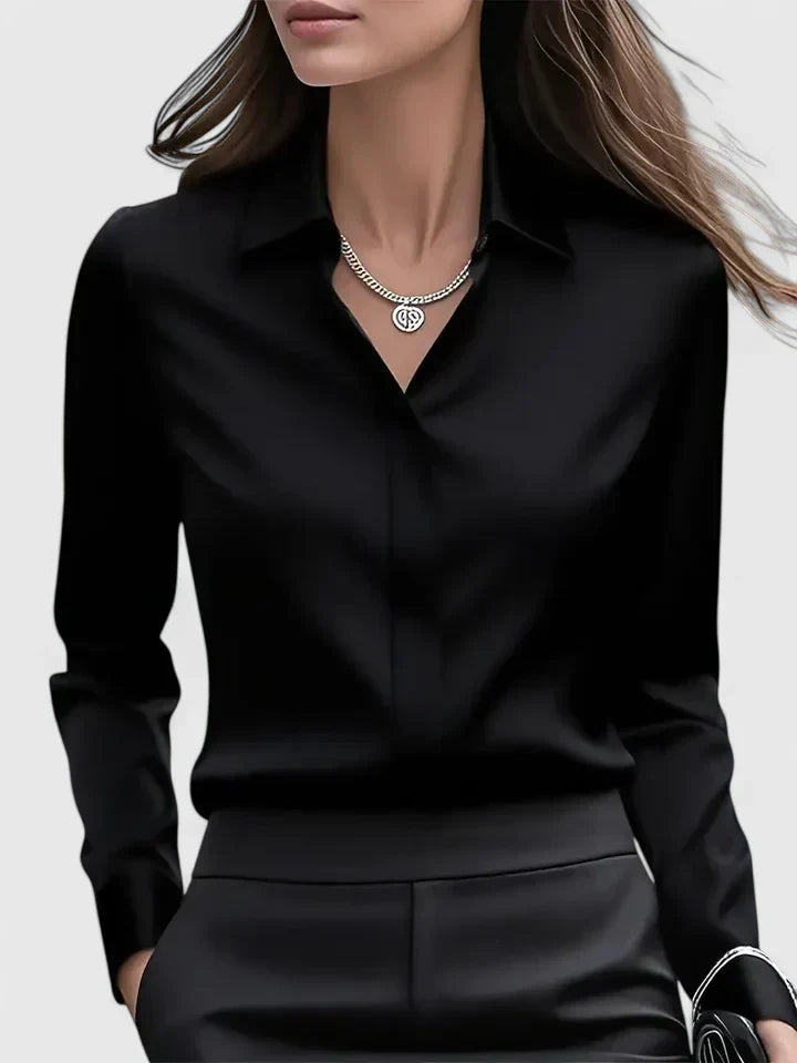Damen Satin Bluse mit Knopfleiste