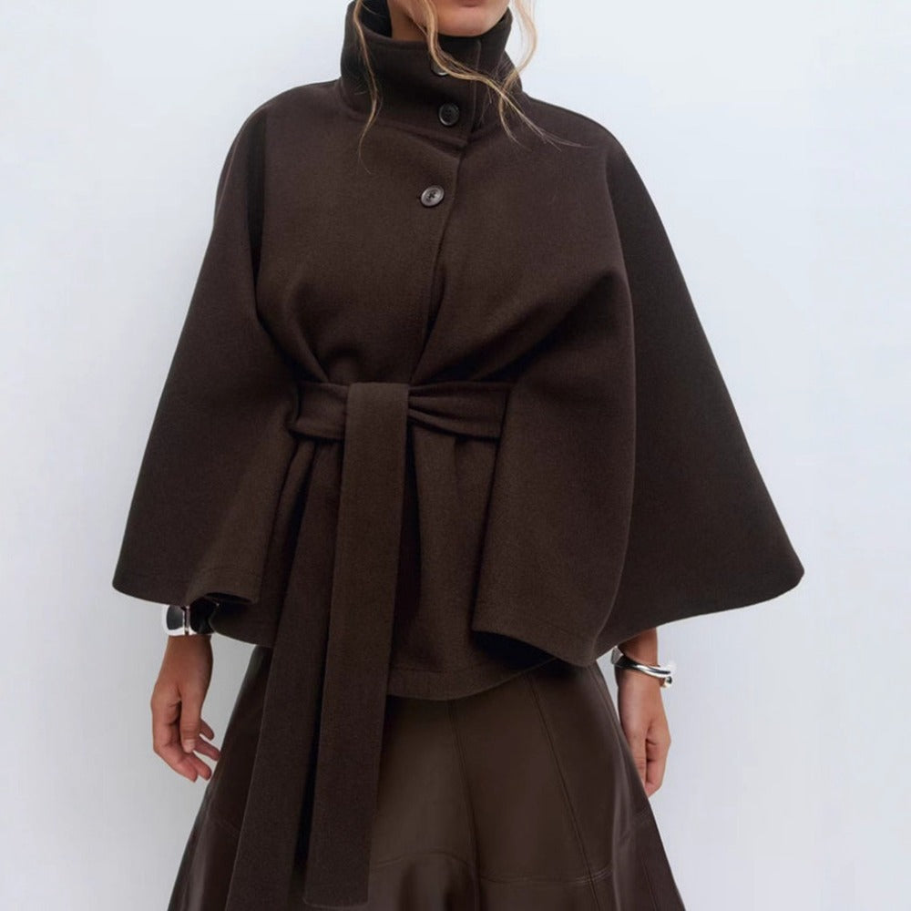 Damen Gürtel-Cape-Mantel Hohem Kragen Iolanda