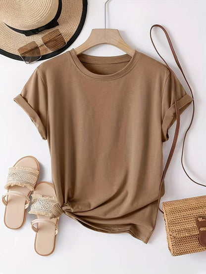 Eveloria Damen Rundhals T-Shirt Einfach Weiß