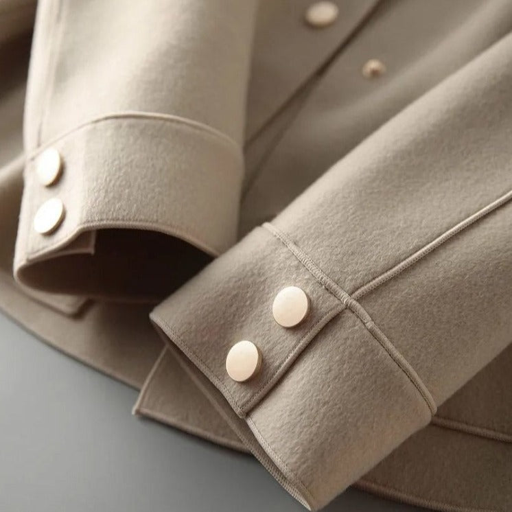 Damen Baumwolljacke Reverskragen Knopfverschluss Locker Fit Beige