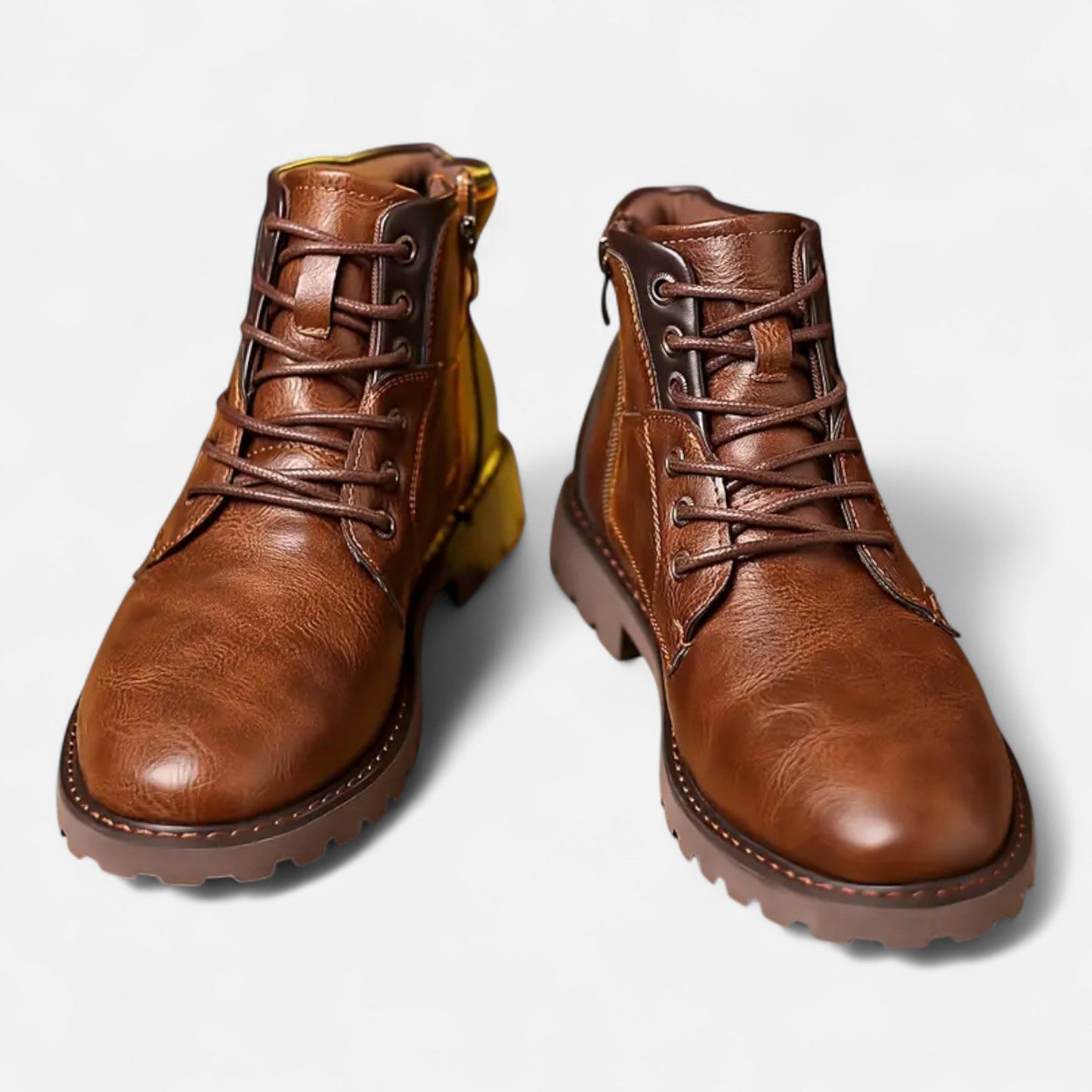 Herren Leder Stiefeletten Vintage Schnürboots Braun