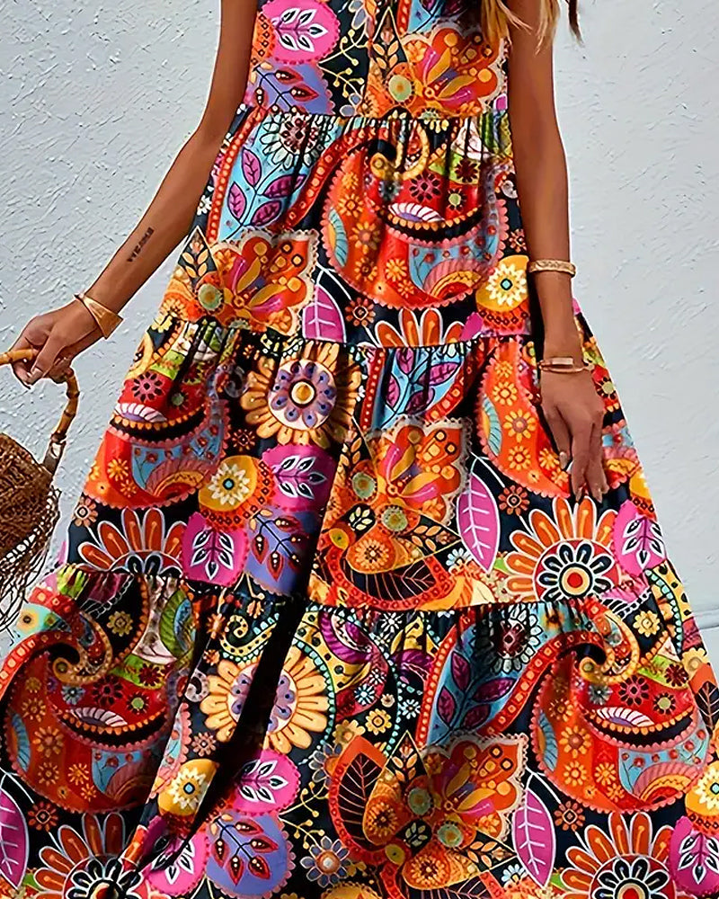 Eveloria Damen Ärmelloses Kleid Lockere Passform Lang Print - Eveloria