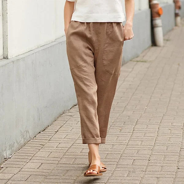 Damen Leinenhose Baumwolle Weite Bequem