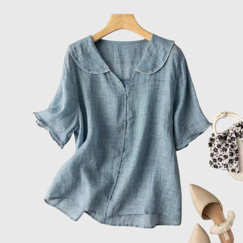 Damen Bluse Kurzärmelig Knopfleiste
