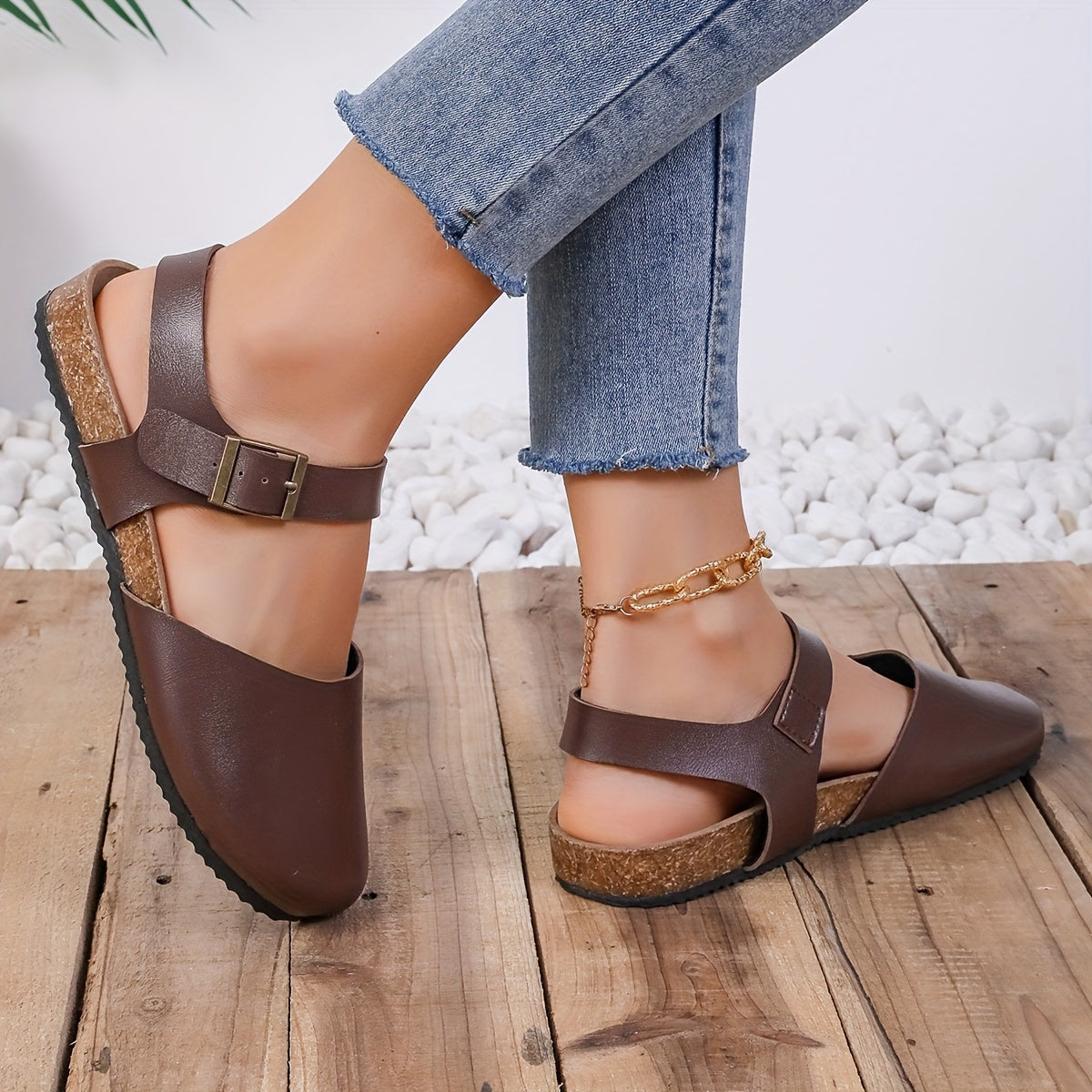 Eveloria Damen Slingback Sandalen Kork Geschlossene Spitze