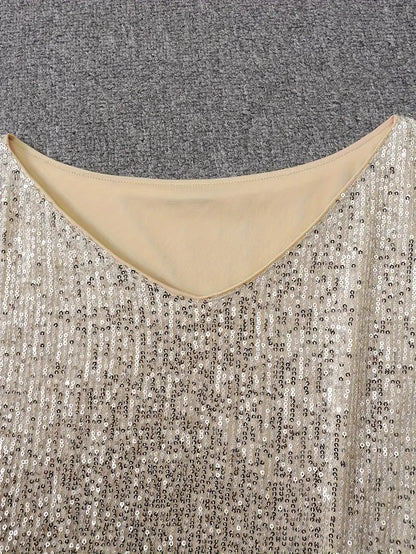 Eveloria Damen Paillettenkleid Kontrastfarben