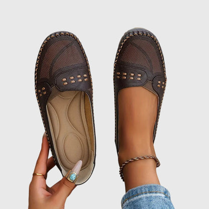 Damen Lässige Loafer Perforiert Beige