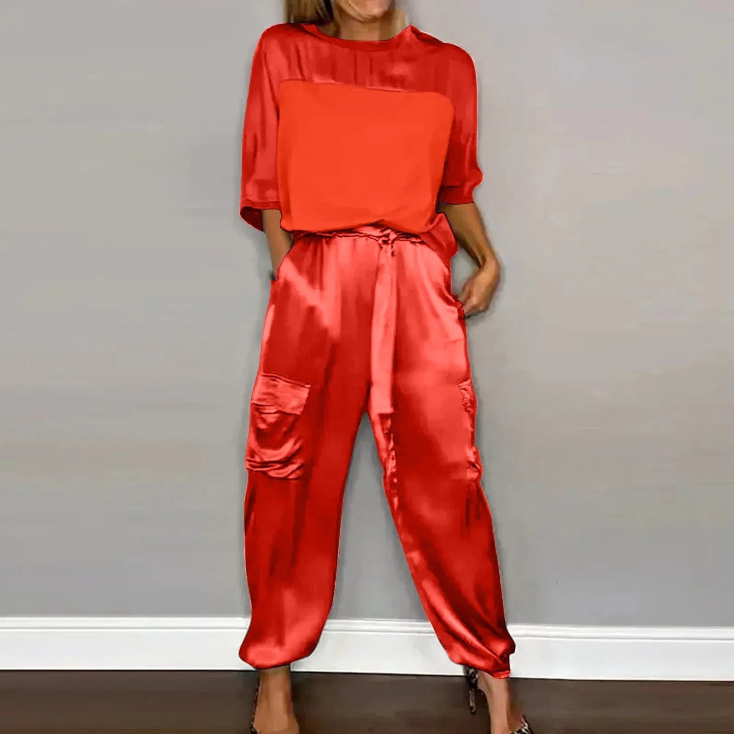 Eveloria Damen Satin Zweiteiler