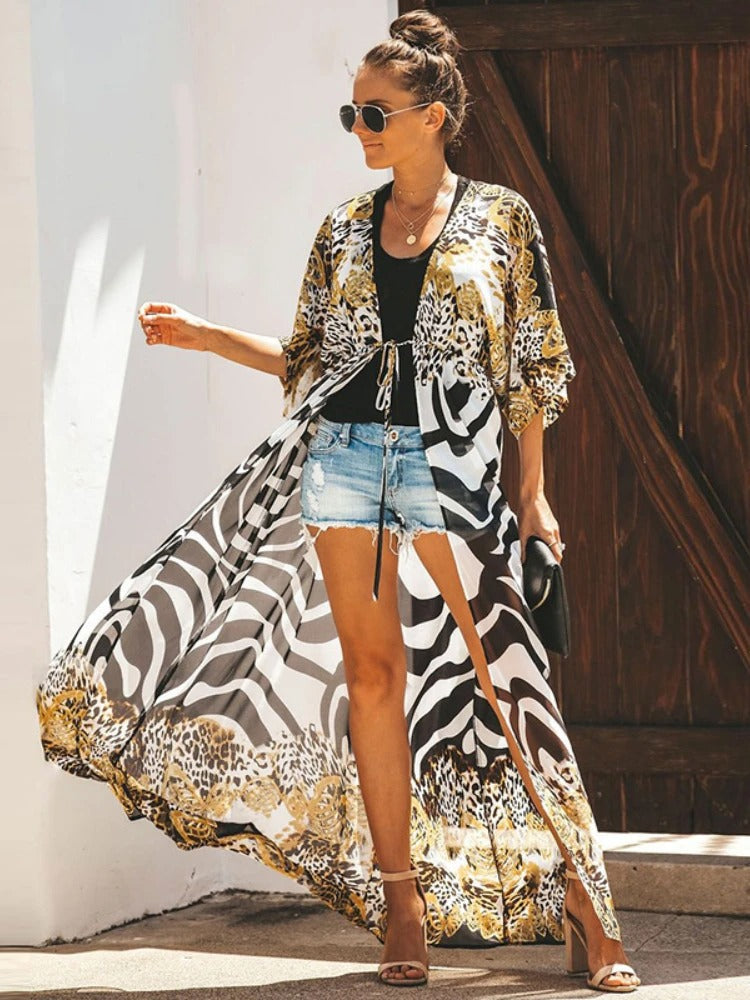 Eveloria Damen Kimono Leopardenmuster