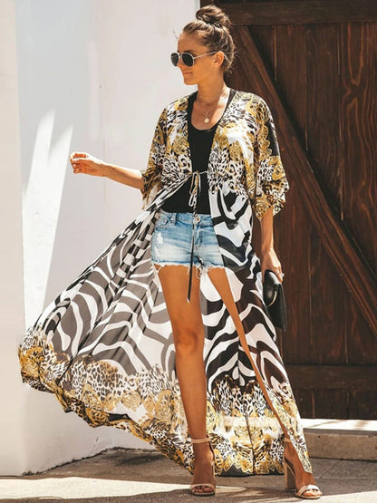 Eveloria Damen Kimono Leopardenmuster