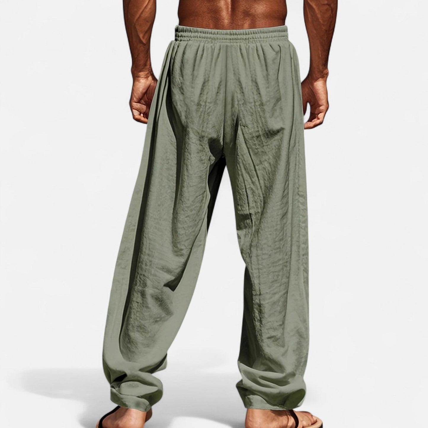 Herren Leinenhose Lockerer Schnitt Elastischer Bund Beige