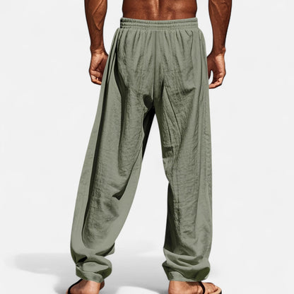 Herren Leinenhose Lockerer Schnitt Elastischer Bund Beige