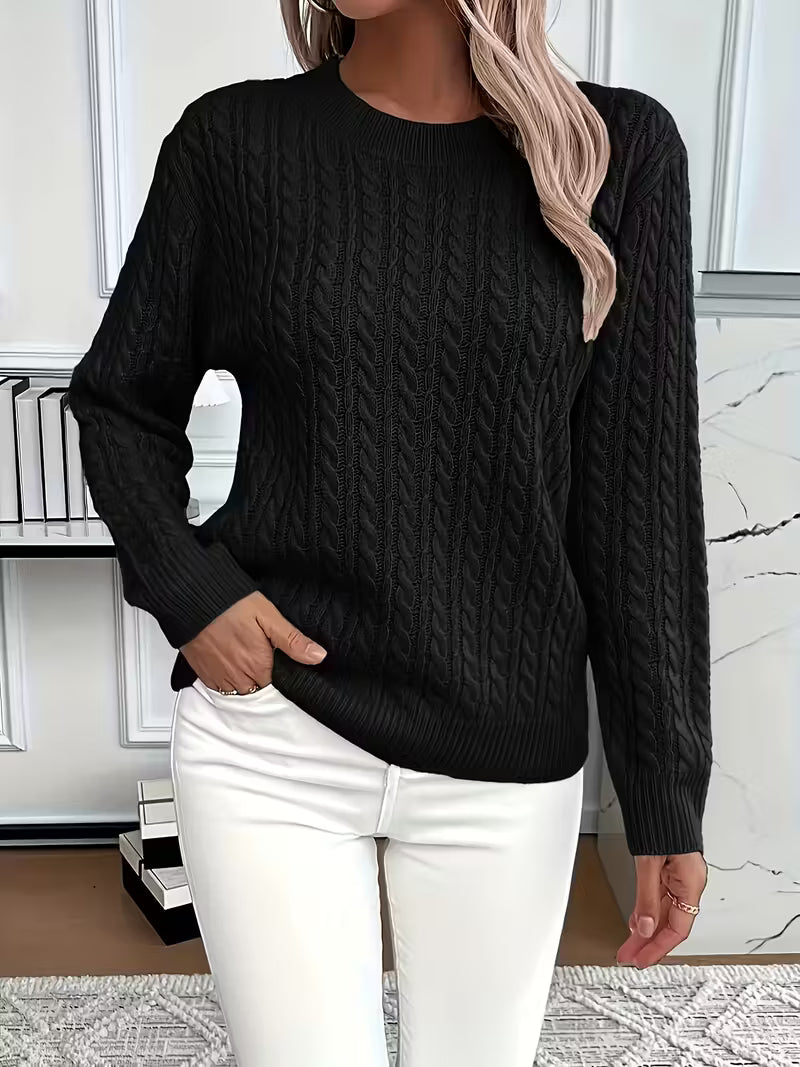 Damen Strickpullover Zopfmuster Winterweiß