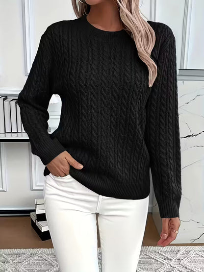 Damen Strickpullover Zopfmuster Winterweiß