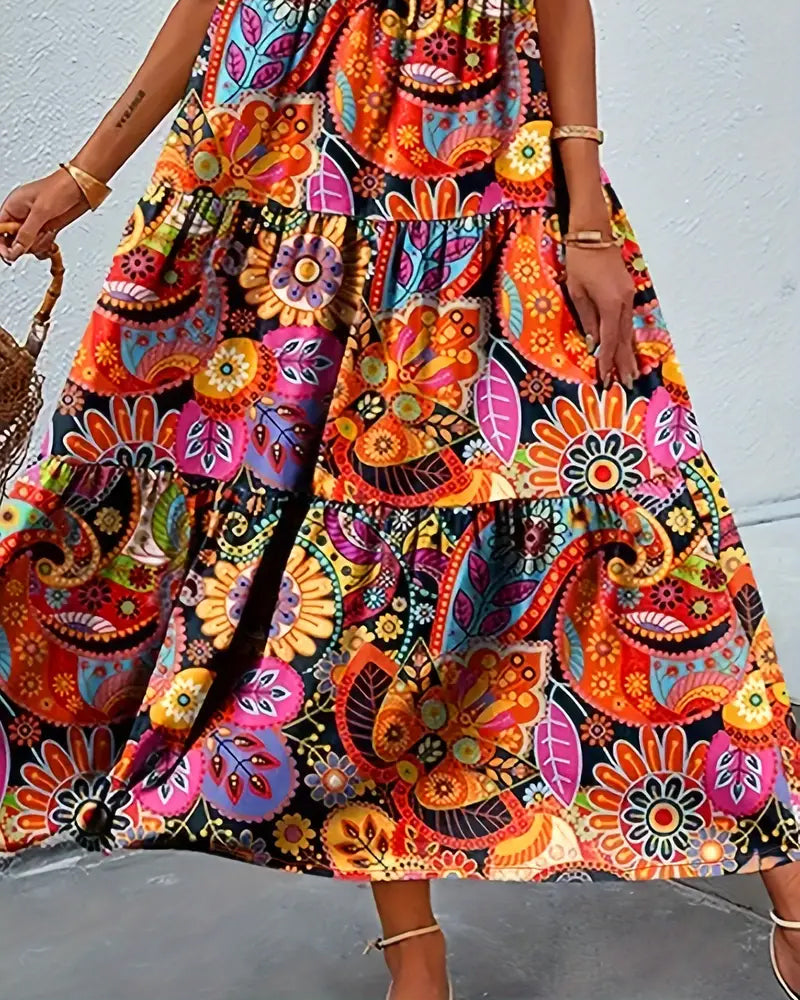Eveloria Damen Ärmelloses Kleid Lockere Passform Lang Print