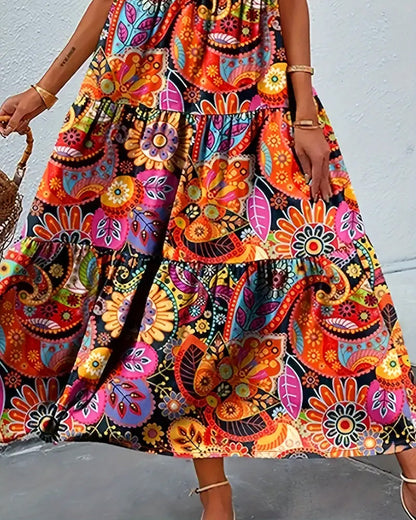 Eveloria Damen Ärmelloses Kleid Lockere Passform Lang Print