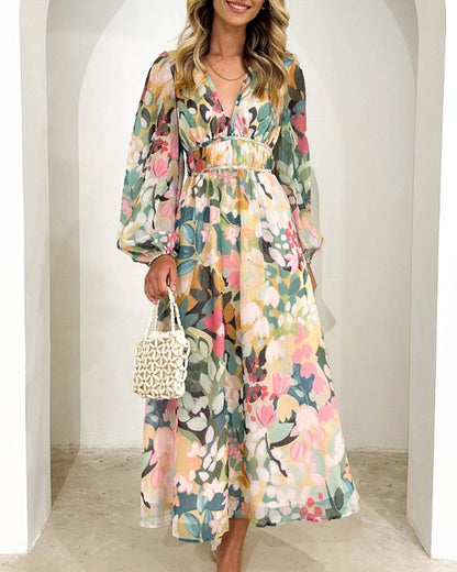 Eveloria Damen Maxi-Kleid Blumenmuster Baumwolle