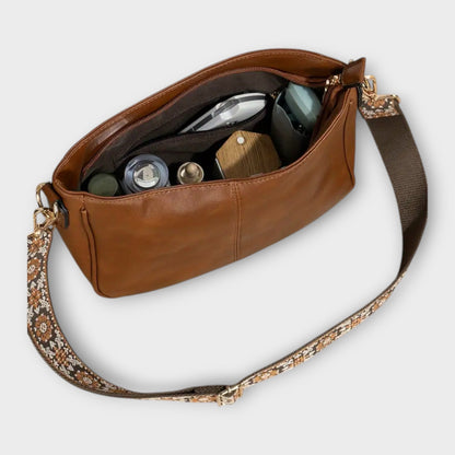 Damen Schultertasche Boho Stil Leder Braun