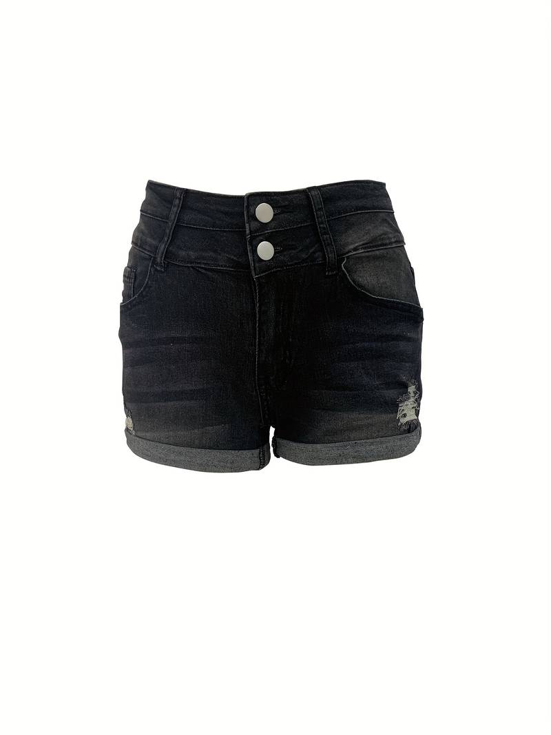 Eveloria Damen Gerippte Jeansshorts Sommerblau