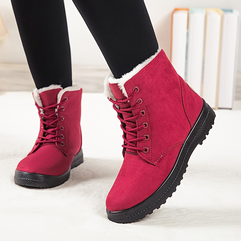 Damen Winterstiefel Schnürung Flache Sohle Warmes Innenfutter