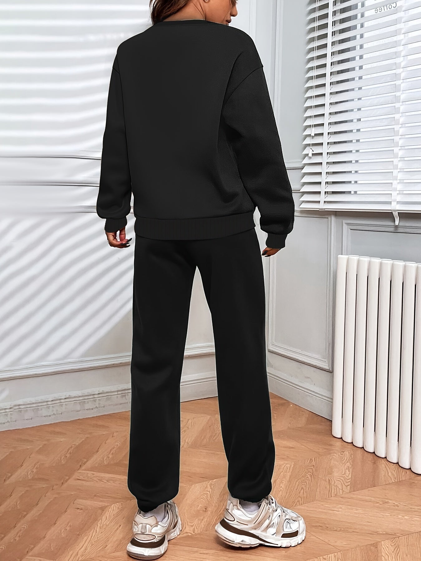 Damen Jogging Set Oversized Sweatshirt und Hochtaillierte Jogger