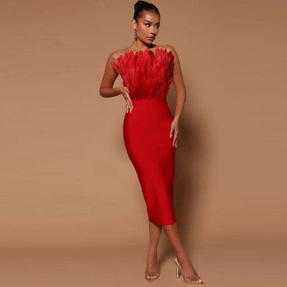 Eveloria Damen Kleid Federtop Anmutig Schwarz - Eveloria