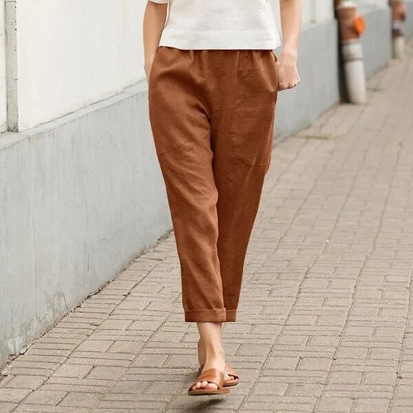 Damen Leinenhose Baumwolle Weite Bequem