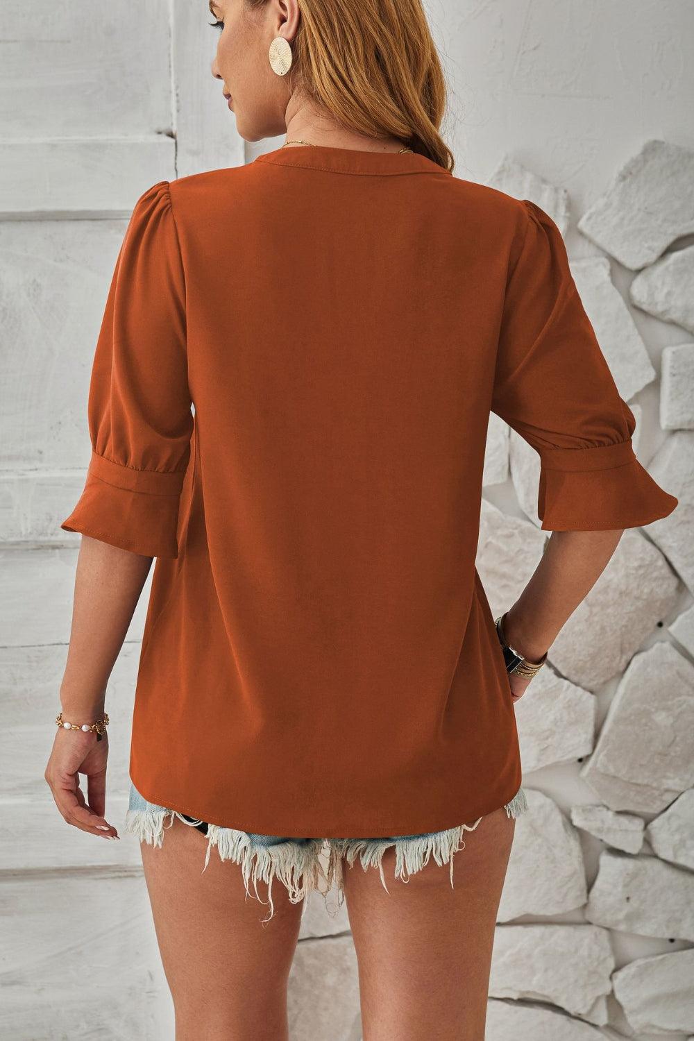 Damen Bluse V-Ausschnitt Puffärmel Elegante Weiß