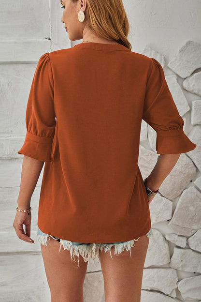 Damen Bluse V-Ausschnitt Puffärmel Elegante Weiß