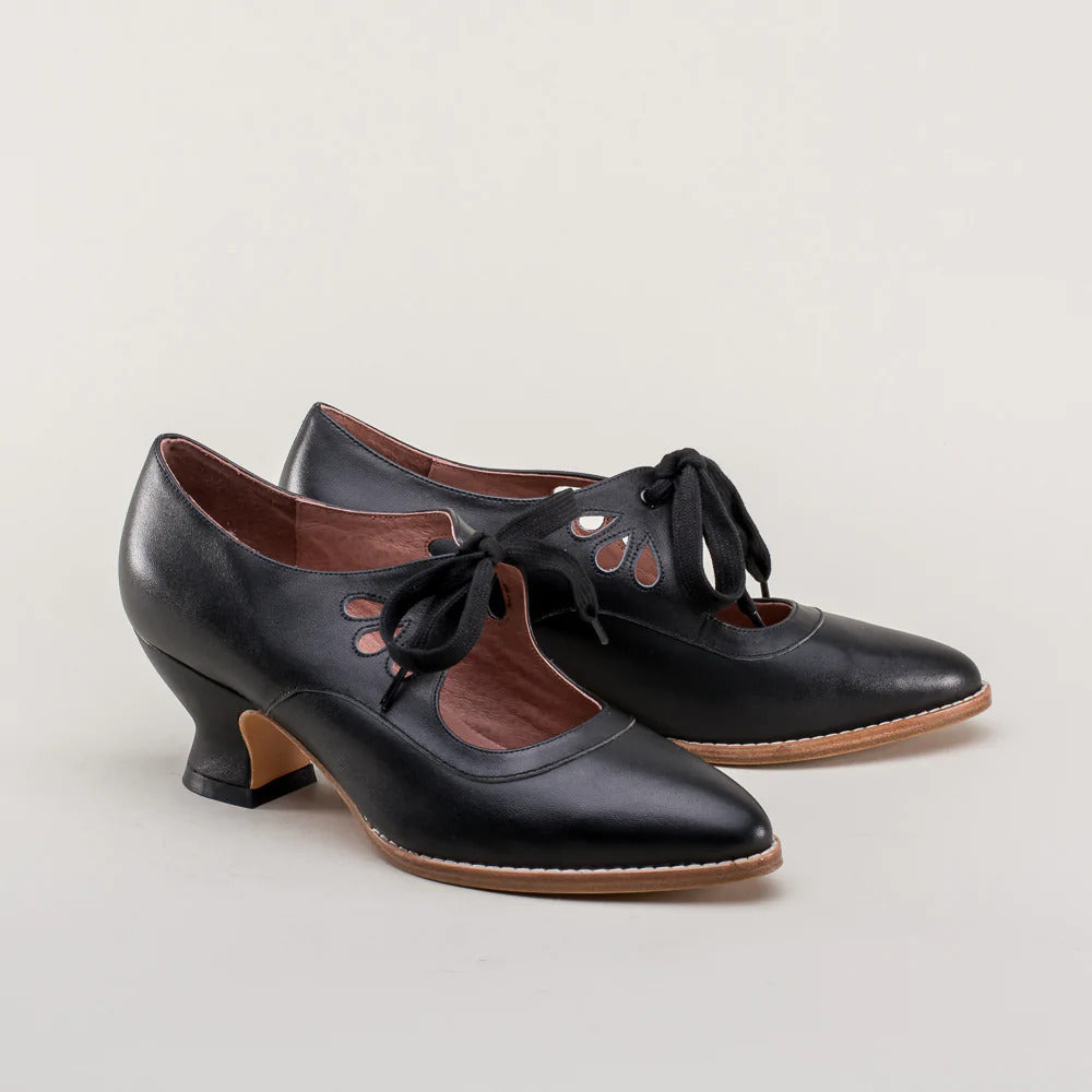 Damen High Heels Schnürschuhe Vintage Stil Schwarz - Eveloria