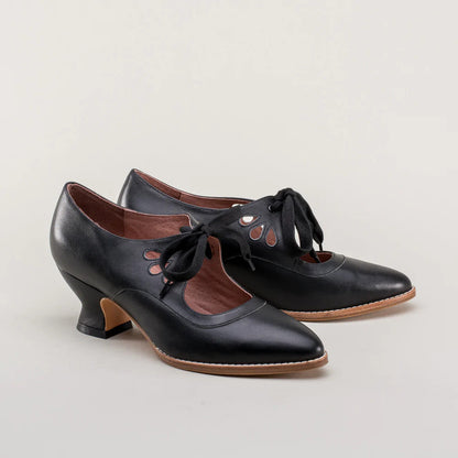 Damen High Heels Schnürschuhe Vintage Stil Schwarz - Eveloria