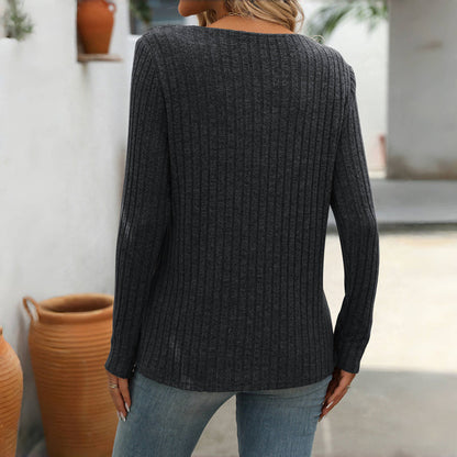 Damen Strickpullover V-Ausschnitt Knopfleiste