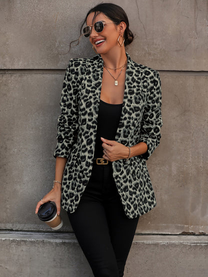 Eveloria Damen Business Langblazer Leopardenmuster