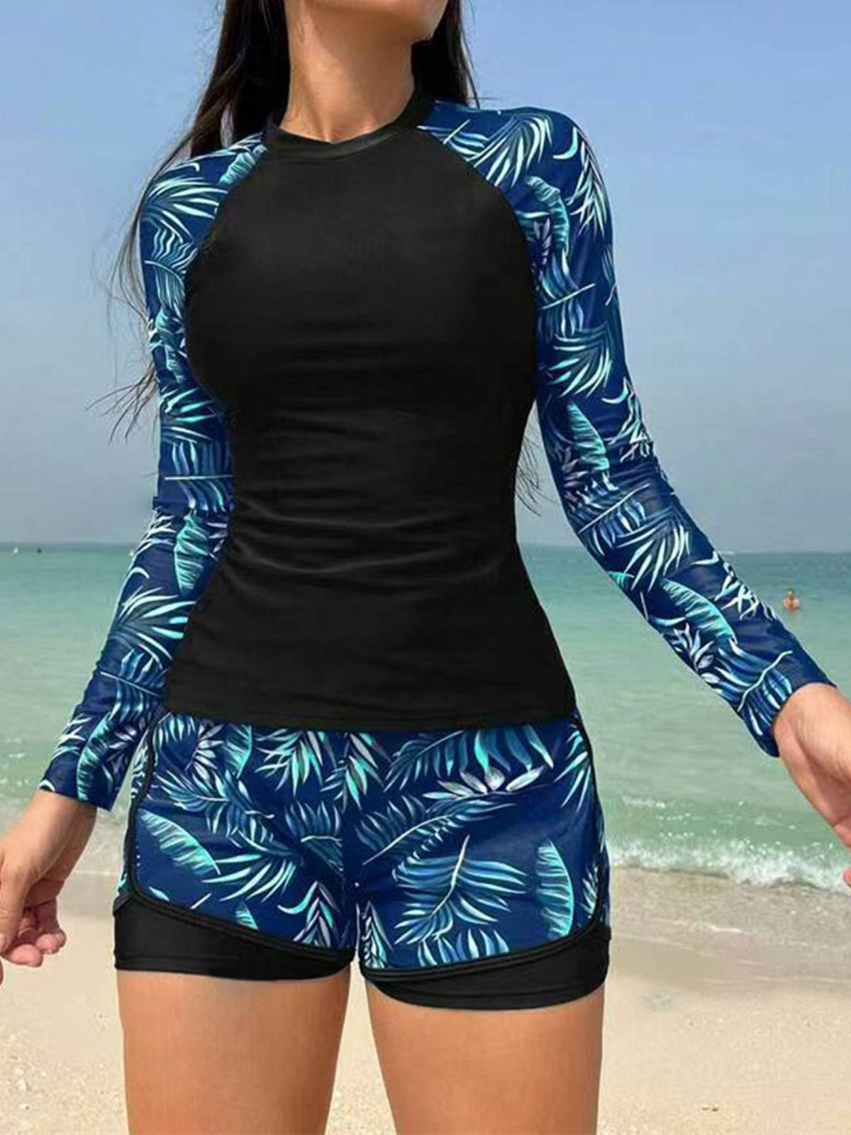 Damen Tankini Badeanzug Langarm Doppelhose