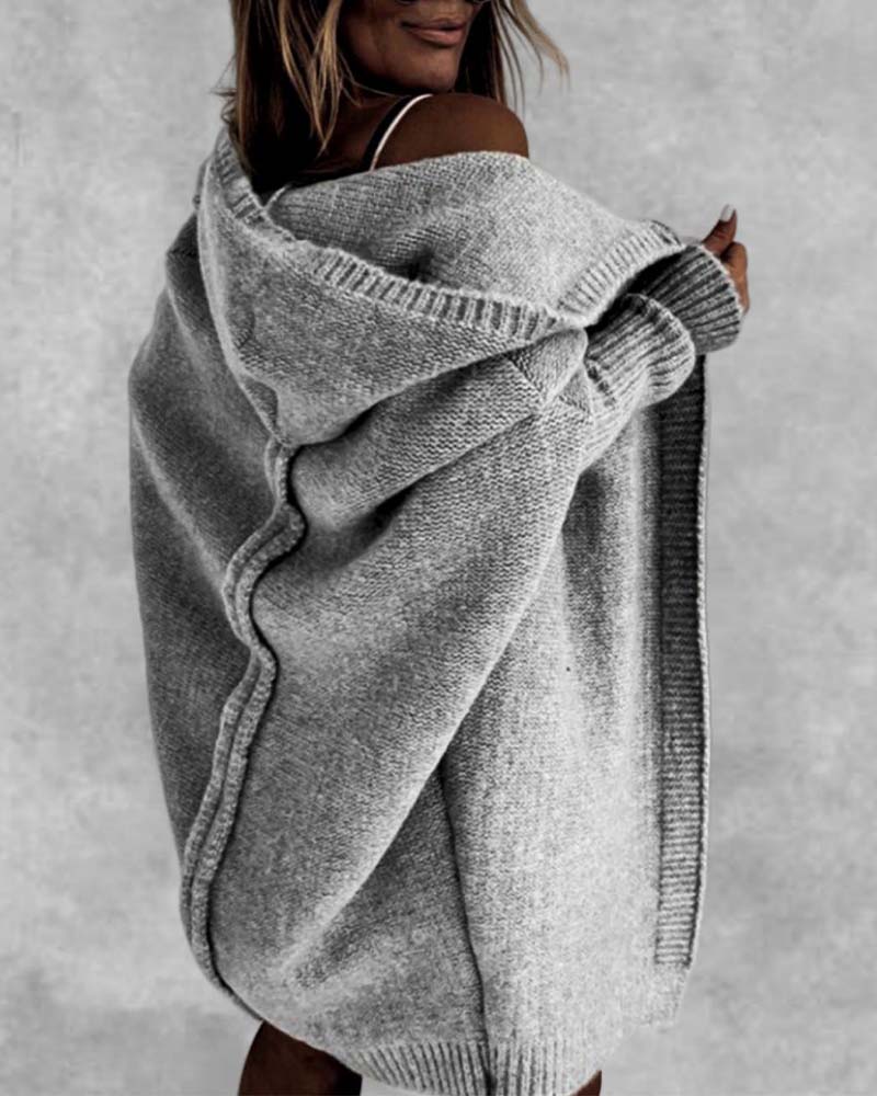 Eveloria Damen Strickjacke Einfarbig Kapuze FledermausÄrmel