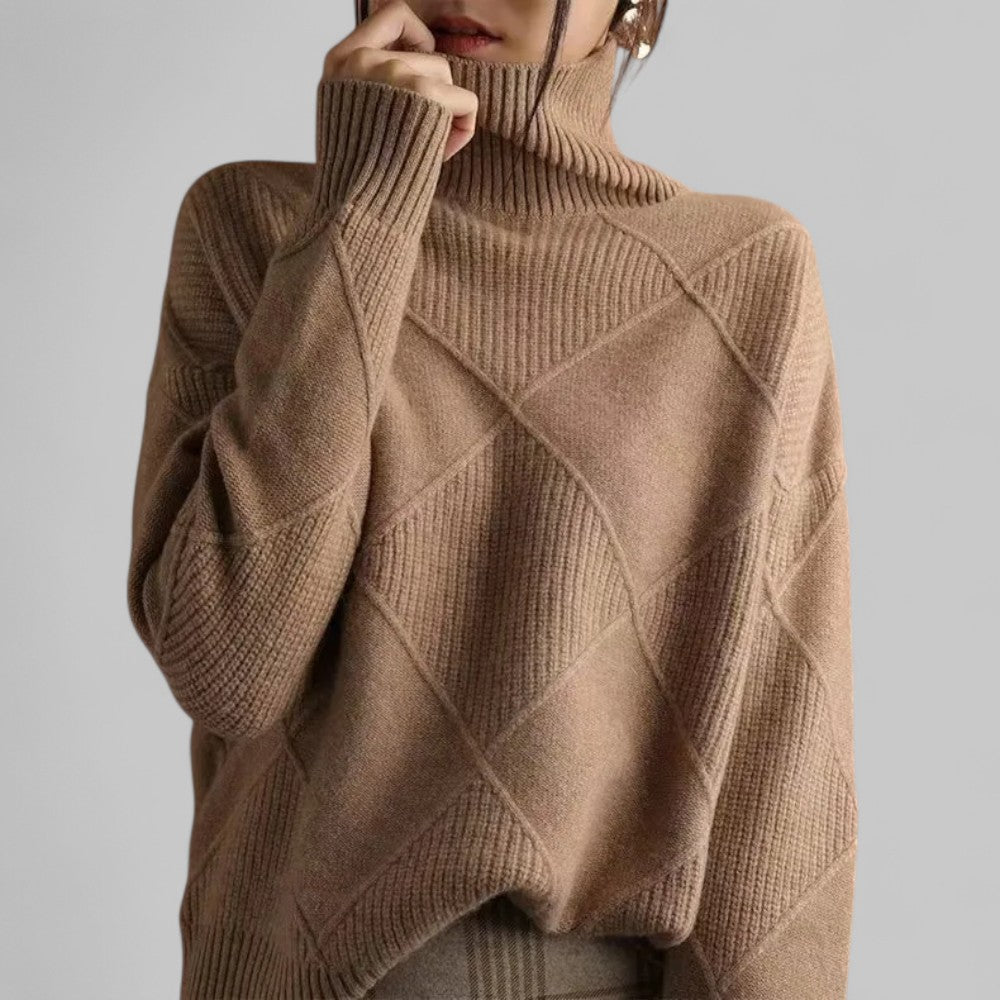 Damen Oversized Winterpullover Muster Rollkragen