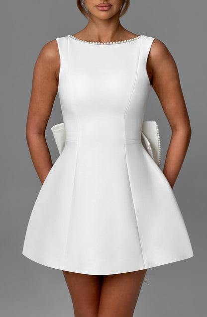Damen Elegantes Kurzkleid Rückenausschnitt Schleife Festlich