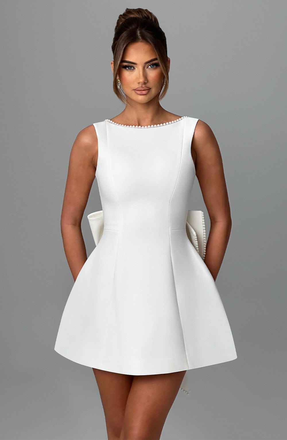 Damen Elegantes Kurzkleid Rückenausschnitt Schleife Festlich