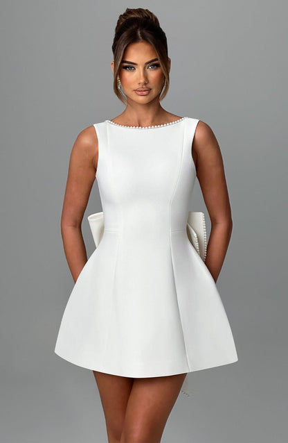 Damen Elegantes Kurzkleid Rückenausschnitt Schleife Festlich