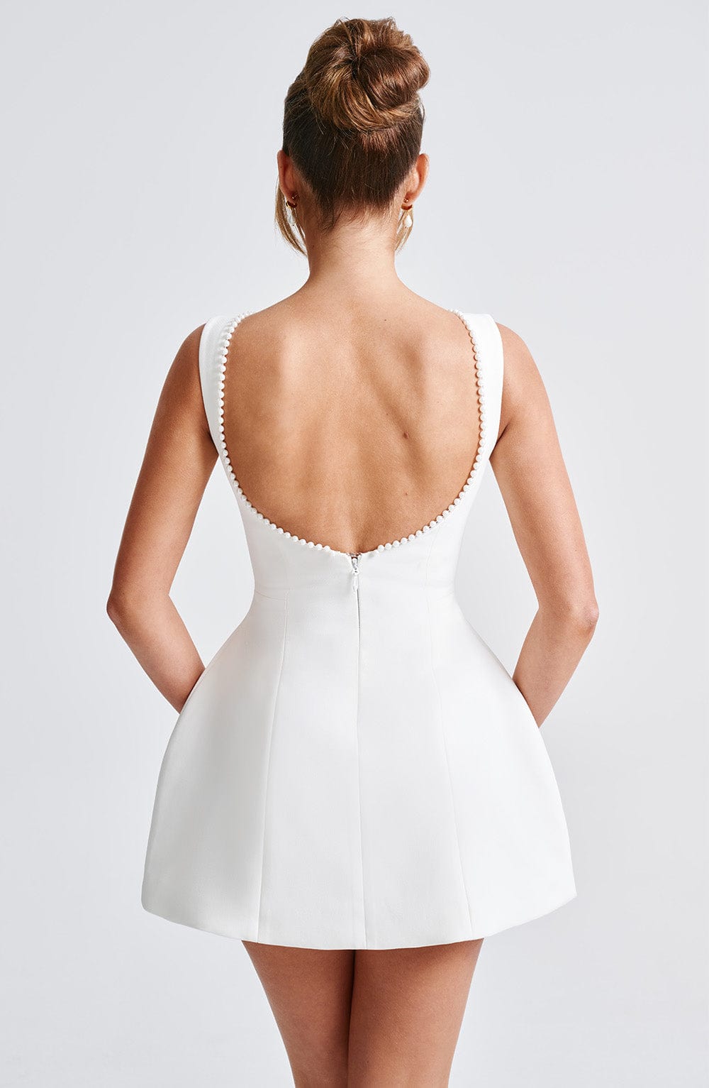 Damen Elegantes Kurzkleid Rückenausschnitt Schleife Festlich
