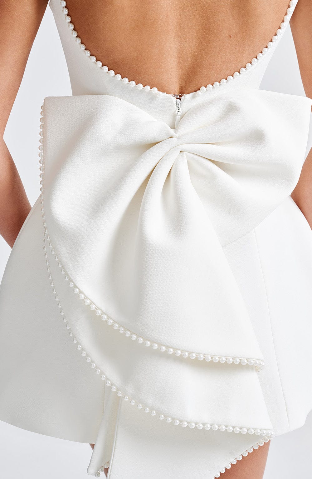 Damen Elegantes Kurzkleid Rückenausschnitt Schleife Festlich