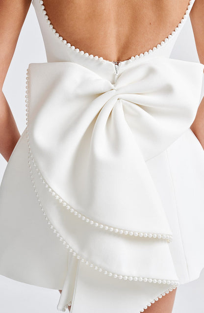 Damen Elegantes Kurzkleid Rückenausschnitt Schleife Festlich