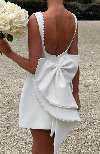 Damen Elegantes Kurzkleid Rückenausschnitt Schleife Festlich