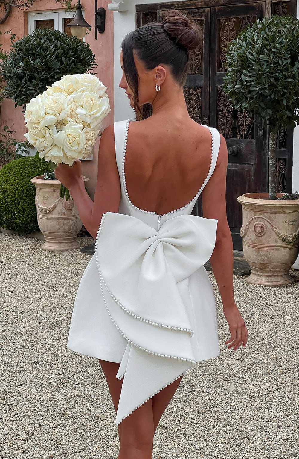 Damen Elegantes Kurzkleid Rückenausschnitt Schleife Festlich
