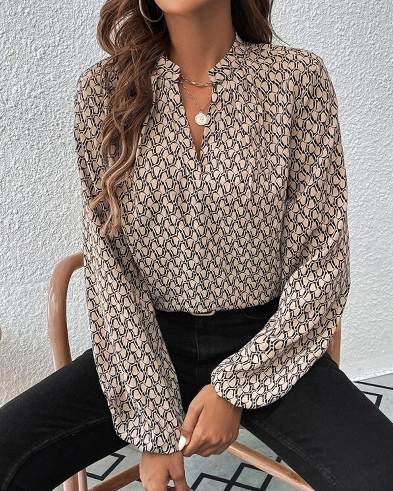 Damen Bluse V-Ausschnitt Langarm Elegant Büro