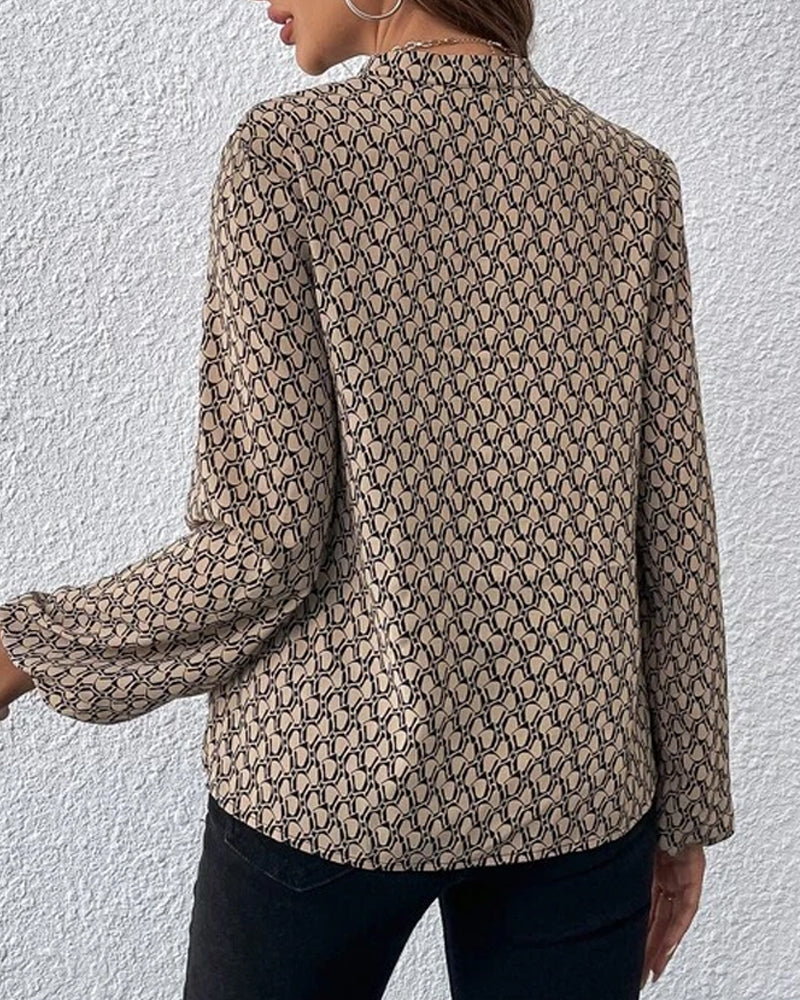 Damen Bluse V-Ausschnitt Langarm Elegant Büro